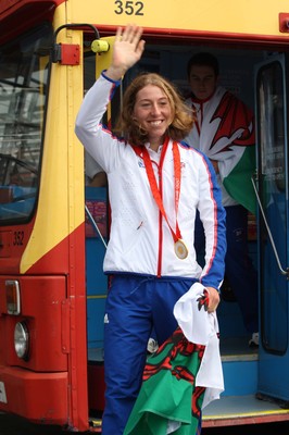 26.08.08 Nicole Cooke at celebration as Wales' Olympic athletes arrive at the National Assembly's Sennedd building in Cardiff Bay 