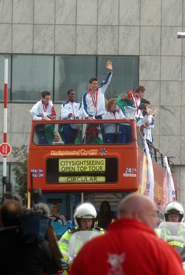 26.08.08 Wales' Olympic athletes arrive at celebration in Cardiff Bay 