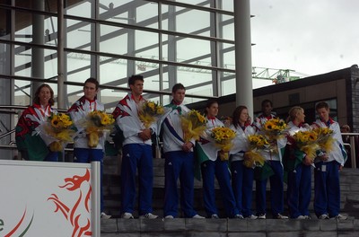 26.08.08 Wales' Olympic athletes at celebration in Cardiff Bay 