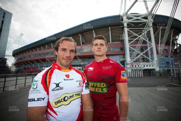 280812 - Regional Rugby Press Conference at Millennium Stadium - Will Harries of Newport Gwent Dragons and Scott Williams of The Scalets  who will face each other at the Millennium Stadium as the 4 regional sides play double header derby matches at the Stadium