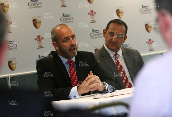 090812 - Welsh Rugby Union Announcement -Rupert Moon (right) who has been named  WRU General Manager of the North Wales Development Region with WRU head of Rugby Joe Lydon during a press conference