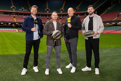 180925 - Welsh Rugby Writers Awards - Premier Sports Presenters Ross Harries, Shane Williams, Tom Shanklin and Alex Cuthbert 