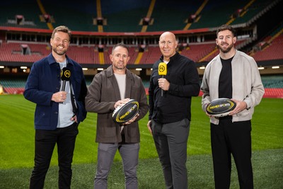 180925 - Welsh Rugby Writers Awards - Premier Sports Presenters Ross Harries, Shane Williams, Tom Shanklin and Alex Cuthbert 