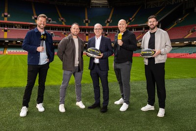 180925 - Welsh Rugby Writers Awards - Premier Sports Presenters Ross Harries, Shane Williams, Richard Sweeney CEO Premier Sports, Tom Shanklin and Alex Cuthbert 