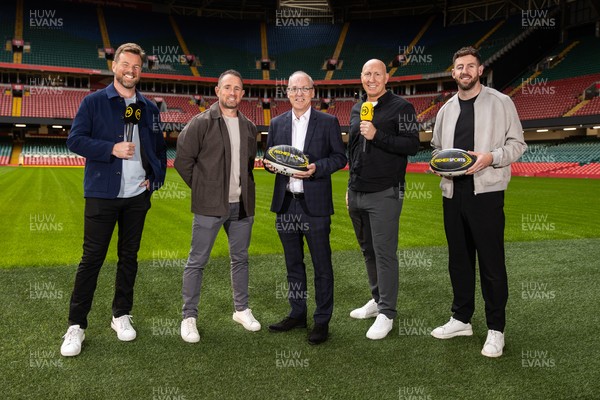 180925 - Welsh Rugby Writers Awards - Premier Sports Presenters Ross Harries, Shane Williams, Richard Sweeney CEO Premier Sports, Tom Shanklin and Alex Cuthbert 