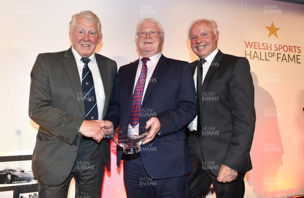 260619 - Welsh Sport Hall of Fame - Steve Fanwick receives his award from Graham Price and JJ Williams after being inducted into the Welsh Sport Hall of Fame