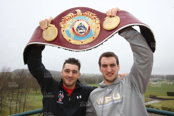 230212 - WBO light heavyweight world champion Nathan Cleverly and Wales Rugby Captain Sam Warburton meet up in Cardiff