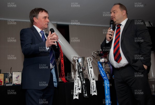 170513 - Welsh Sports Hall of Fame, 24th Roll of Honour Dinner, Millennium Stadium, Cardiff - Welsh Sports Journalist of the Year Rob Phillips interviews Julian Jenkins of Cardiff City about the clubs success this season