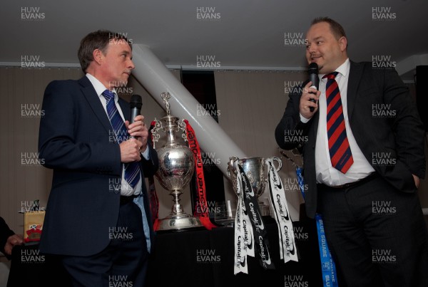 170513 - Welsh Sports Hall of Fame, 24th Roll of Honour Dinner, Millennium Stadium, Cardiff - Welsh Sports Journalist of the Year Rob Phillips interviews Julian Jenkins of Cardiff City about the clubs success this season