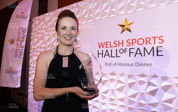231025 - Welsh Sports Hall of Fame Awards Dinner, Parkgate Hotel, Cardiff - Tori James representing Hall of Fame inductees Charles and Geoff Bruce