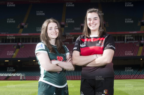280319 - WRU - Jessica McCreery of Swansea University and Molly Danks of Cardiff University during a Welsh Varsity photocall