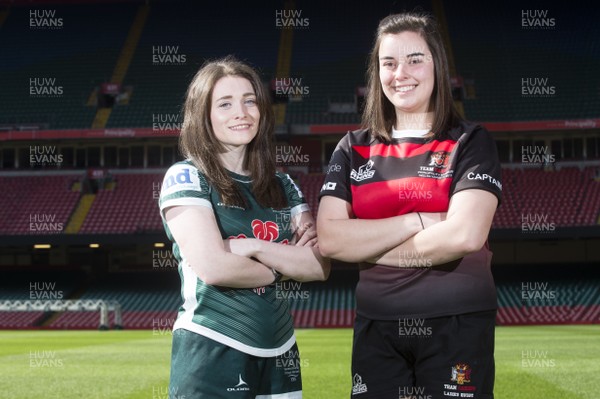 280319 - WRU - Jessica McCreery of Swansea University and Molly Danks of Cardiff University during a Welsh Varsity photocall