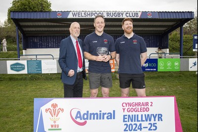 260425 - Welshpool League Trophy Presentation - Admiral National League 2 North - Alun Roberts of the WRU presented the league trophy to Captain Ryan Evans and Chairman Jake Best