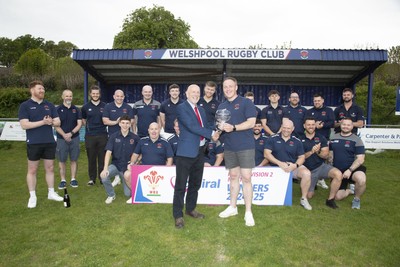 260425 - Welshpool League Trophy Presentation - Admiral National League 2 North - Alun Roberts of the WRU presented the league trophy to Captain Ryan Evans