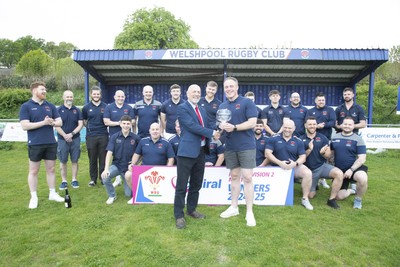 260425 - Welshpool League Trophy Presentation - Admiral National League 2 North - Alun Roberts of the WRU presented the league trophy to Captain Ryan Evans