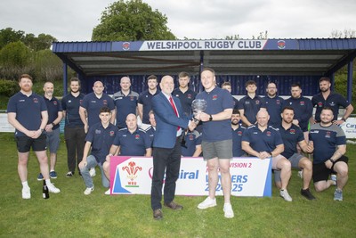 260425 - Welshpool League Trophy Presentation - Admiral National League 2 North - Alun Roberts of the WRU presented the league trophy to Captain Ryan Evans