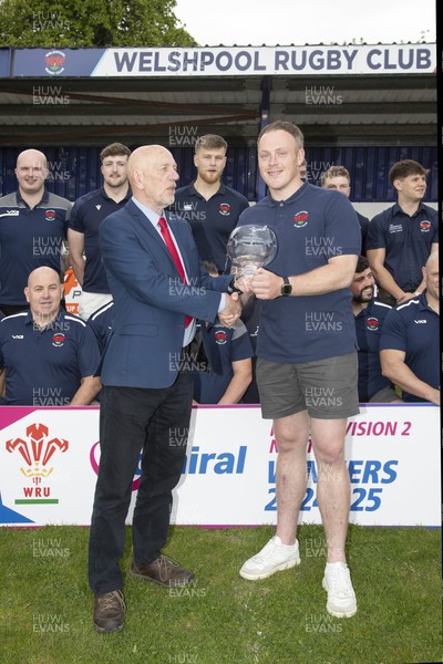 260425 - Welshpool League Trophy Presentation - Admiral National League 2 North - Alun Roberts of the WRU presented the league trophy to Captain Ryan Evans