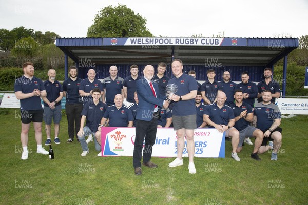 260425 - Welshpool League Trophy Presentation - Admiral National League 2 North - Alun Roberts of the WRU presented the league trophy to Captain Ryan Evans