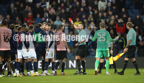 020122 West Bromwich Albion v Cardiff City, Sky Bet Championship - Referee Thomas Bramall issues the second of the red cards after the end of the match to Aden Flint of Cardiff City