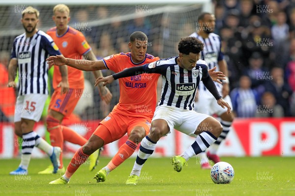 051019 - West Bromwich Albion v Cardiff City, Sky Bet Championship - Matheus Pereira of West Bromwich Albion (right) in action with  Lee Peltier of Cardiff City
