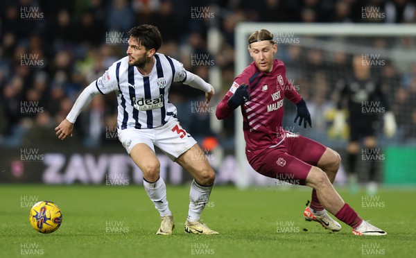 130224 - West Bromwich Albion v Cardiff City - Sky Bet Championship - Josh Bowler of Cardiff and Okay Yokuslu of West Bromwich Albion