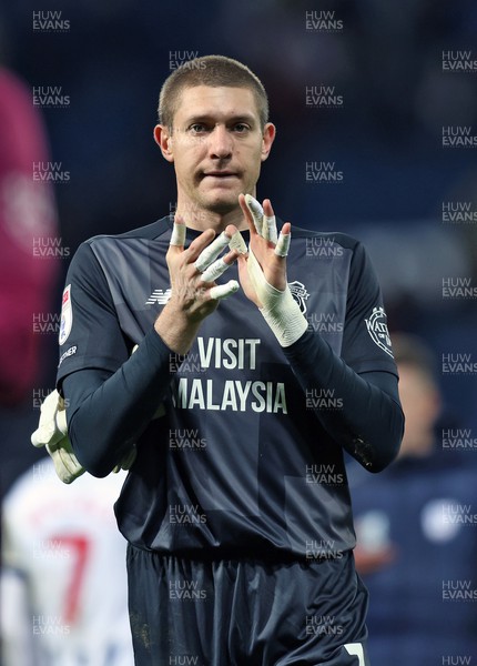130224 - West Bromwich Albion v Cardiff City - Sky Bet Championship - Ethan Horvath of Cardiff applauds the travelling fans at the end of the match