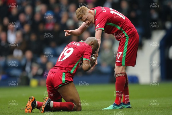 070418 - West Bromwich Albion v Swansea City, Premier League - Andre Ayew of Swansea City with Sam Clucas of Swansea City after he misses the chance to score