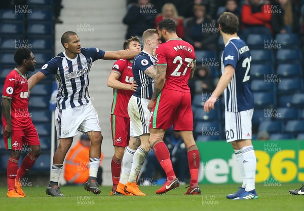 070418 - West Bromwich Albion v Swansea City, Premier League - James McClean of West Bromwich Albion and Kyle Bartley of Swansea City square up to each other as tempers flare