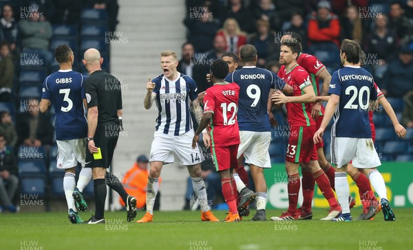 070418 - West Bromwich Albion v Swansea City, Premier League - James McClean of West Bromwich Albion and Kyle Bartley of Swansea City square up to each other as tempers flare