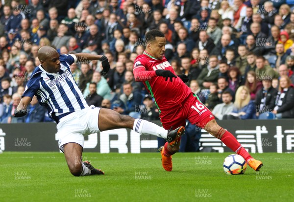 070418 - West Bromwich Albion v Swansea City, Premier League - Martin Olsson of Swansea City is brought down by Allan Nyom of West Bromwich Albion