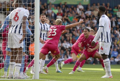 120823 - West Bromwich Albion v Swansea City - Sky Bet Championship - Nathan Wood of Swansea celebrates scoring their 2nd goal