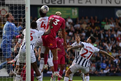 120823 - West Bromwich Albion v Swansea City - Sky Bet Championship - Nathan Wood of Swansea tries a header to goal