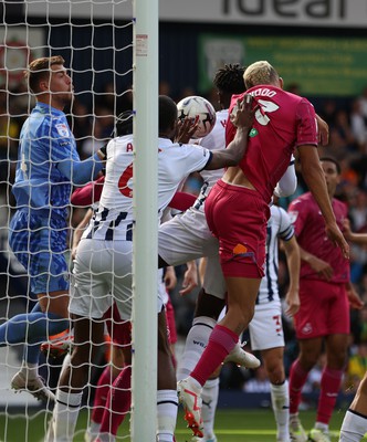 120823 - West Bromwich Albion v Swansea City - Sky Bet Championship - Nathan Wood of Swansea tries a header to goal but knocked away by defence