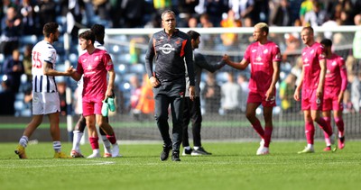 120823 - West Bromwich Albion v Swansea City - Sky Bet Championship - Head Coach Michael Duff  of Swansea leads the team to the travelling fans