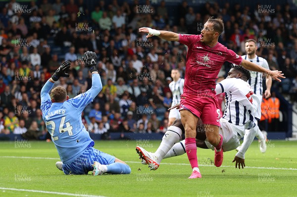 120823 - West Bromwich Albion v Swansea City - Sky Bet Championship - Jerry Yates of Swansea sees his shot saved 