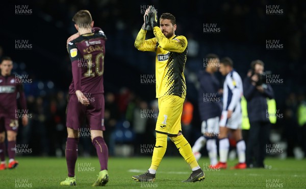 130319 - West Bromwich Albion v Swansea City - SkyBet Championship - Kristoffer Nordfeldt of Swansea City thanks the fans at full time