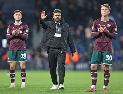 291125 - West Bromwich Albion v Swansea City - Sky Bet Championship - Swansea manager Vitor Matos salutes the travelling fans at the end of the match with Liam Cullen of Swansea and Ethan Galbraith of Swansea