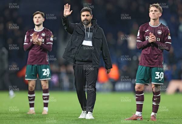 291125 - West Bromwich Albion v Swansea City - Sky Bet Championship - Swansea manager Vitor Matos salutes the travelling fans at the end of the match with Liam Cullen of Swansea and Ethan Galbraith of Swansea