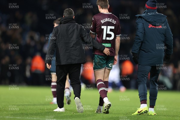 291125 - West Bromwich Albion v Swansea City - Sky Bet Championship - Swansea manager Vitor Matos consoles Cameron Burgess of Swansea at the end of the match