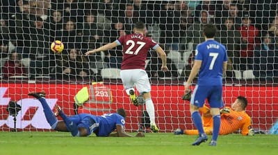 041218 - West Ham United v Cardiff City - Premier League - Lucas Perez of West Ham scores a goal