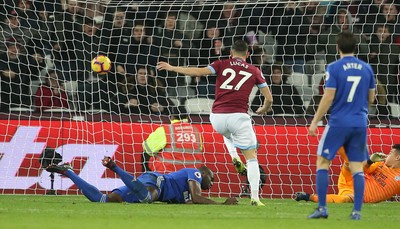 041218 - West Ham United v Cardiff City - Premier League - Lucas Perez of West Ham scores a goal