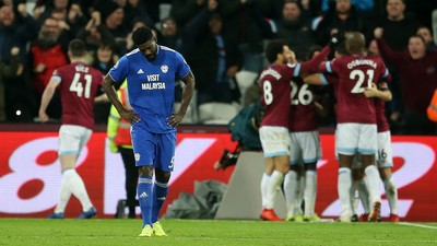 041218 - West Ham United v Cardiff City - Premier League - Dejected Bruno Ecuele Manga of Cardiff City