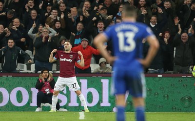 041218 - West Ham United v Cardiff City - Premier League - Lucas Perez of West Ham celebrates scoring his second goal