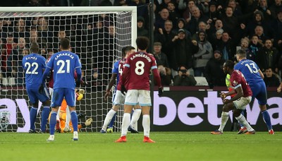 041218 - West Ham United v Cardiff City - Premier League - Michail Antonio of West Ham scores their third goal