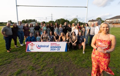 070625 - West Swansea Hawks - Sue Jones captain of West Swansea Hawks with the League Trophy as the team celebrate winning the Admiral Women’s West League Title