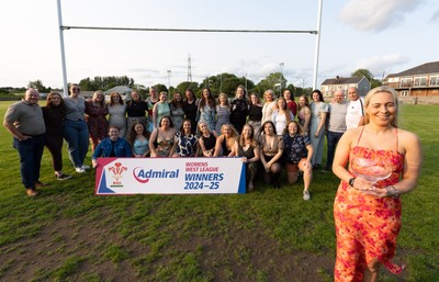 070625 - West Swansea Hawks - Sue Jones captain of West Swansea Hawks with the League Trophy as the team celebrate winning the Admiral Women’s West League Title