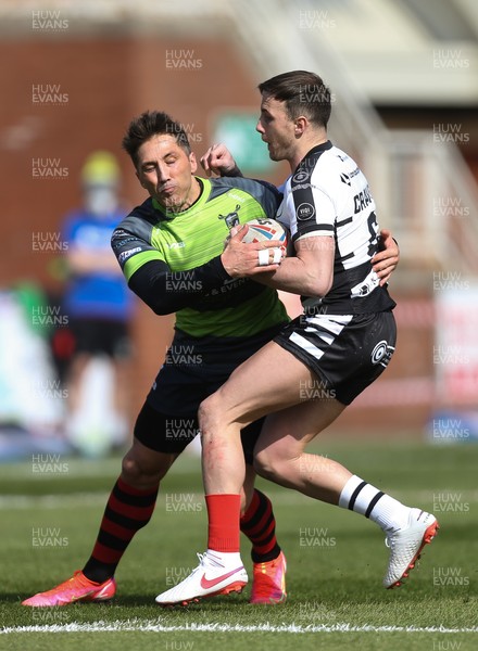 210321 West Wales Raiders v Widnes Vikings, Challenge Cup - Gavin Henson of West Wales Raiders tackles Danny Craven of Widnes Vikings