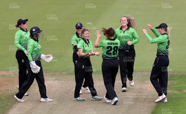 250821 - Western Storm v The Thunder - Charlotte Edwards Cup - Nicole Harvey celebrates taking a wicket