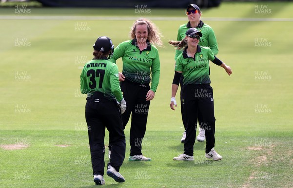 250821 - Western Storm v The Thunder - Charlotte Edwards Cup - Georgia Hennessy celebrates taking a wicket