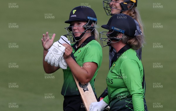 250821 - Western Storm v The Thunder - Charlotte Edwards Cup - Katie George celebrates after winning the game